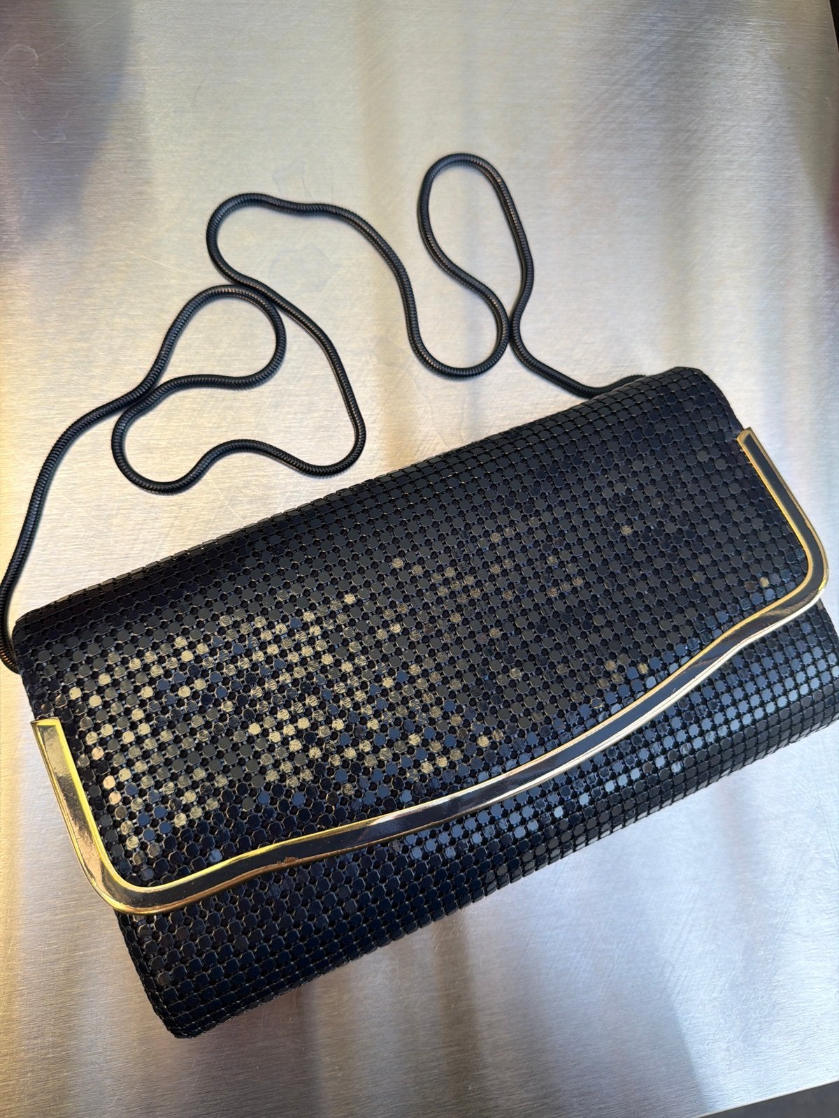 Vintage J. Renéé Marineblauwe Mesh Clutch  Jaren '80, Sieraden, Tassen en Uiterlijk, Ophalen of Verzenden, Gebruikt, Blauw, Avondtasje
