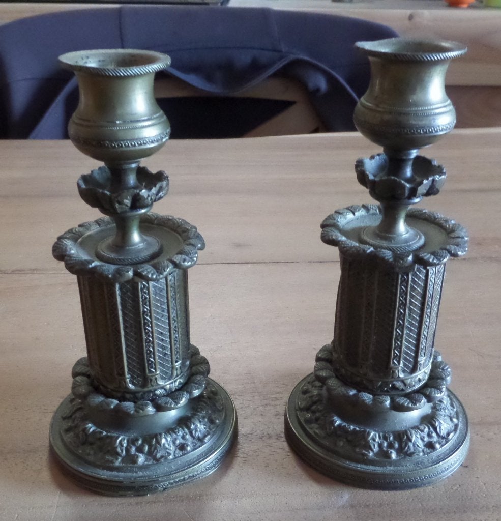 Empire kandelaar set 1800-1820 brons hoog 17 cm., Ophalen of Verzenden