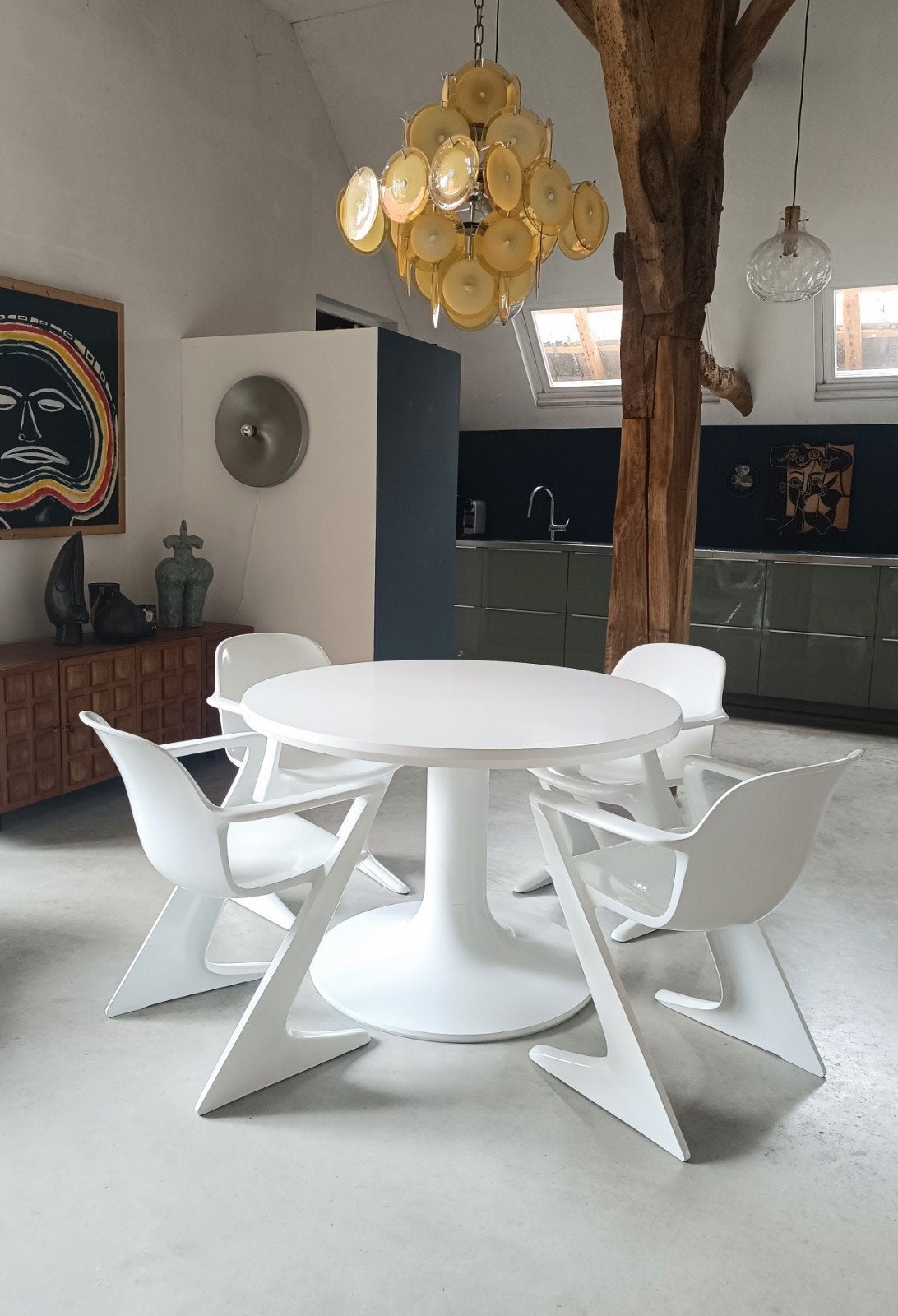 Ernst Moeckl Space Age eetkamerstoelen+tafel vintage, Ophalen, Kunststof, Gebruikt, Wit