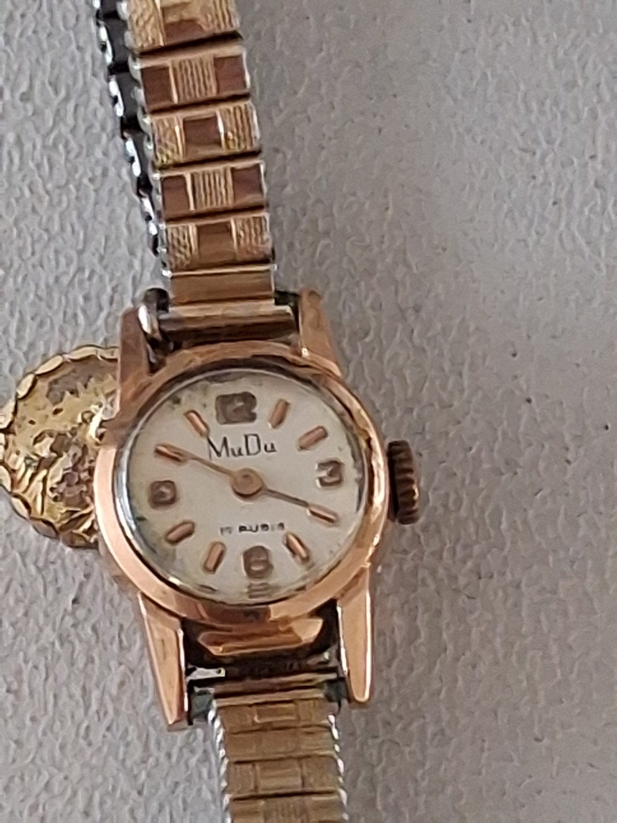 Mu Du horloge 18 karaat 750 keur.band verguld, Ophalen of Verzenden
