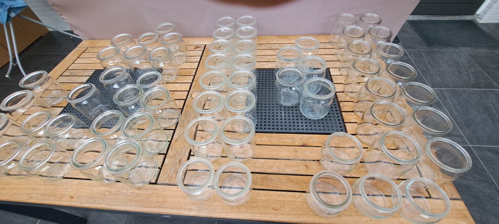 Grote partij glazen weckpotjes met deksels, Ophalen, Voorraadpot, Overige merken, Glas