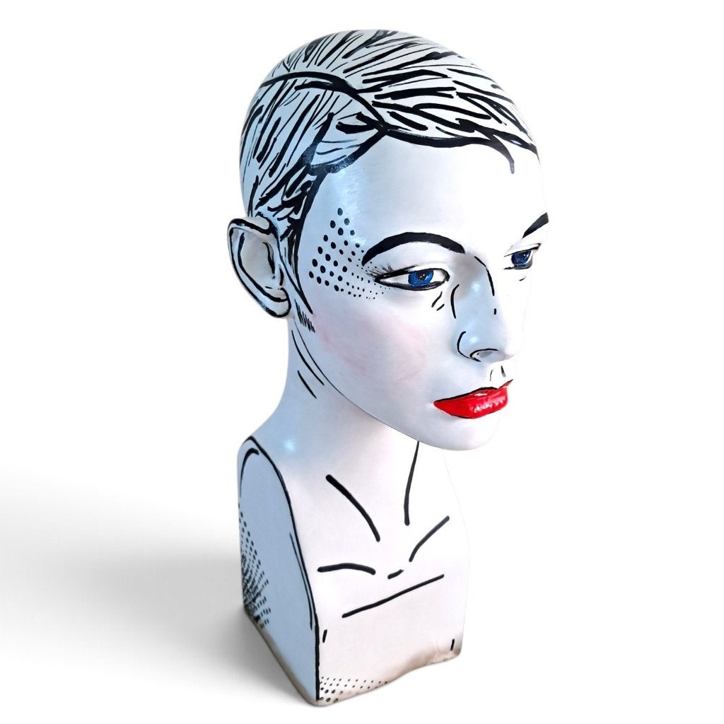 Handbeschilderd mannequin hoofd 2d cartoon popart stijl, Antiek en Kunst, Ophalen of Verzenden