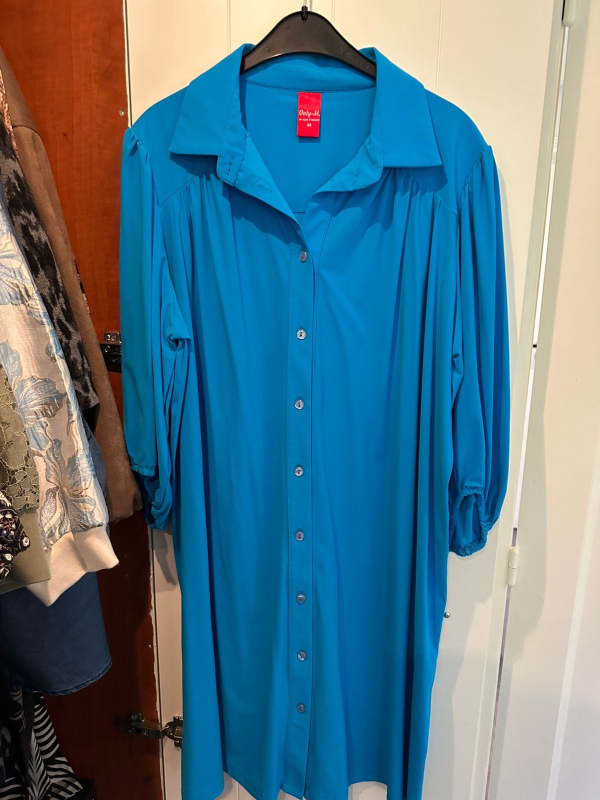 Only M travelstof blouse met broek maat 48, Verzenden, Zo goed als nieuw, Blauw, Blouse of Tuniek