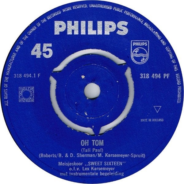 GEZOCHT: Meisjeskoor "Sweet Sixteen" - Oh Tom single, Cd's en Dvd's, Vinyl Singles, Ophalen of Verzenden, 7 inch, Nederlandstalig
