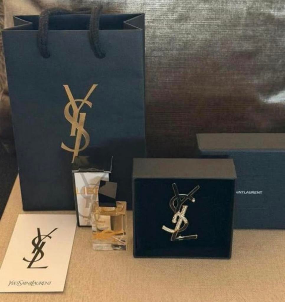 Stijlvolle YSL broche, zwart/goud & miniatuur Libre in tas, Ophalen of Verzenden, Nieuw, Miniatuur, Gevuld
