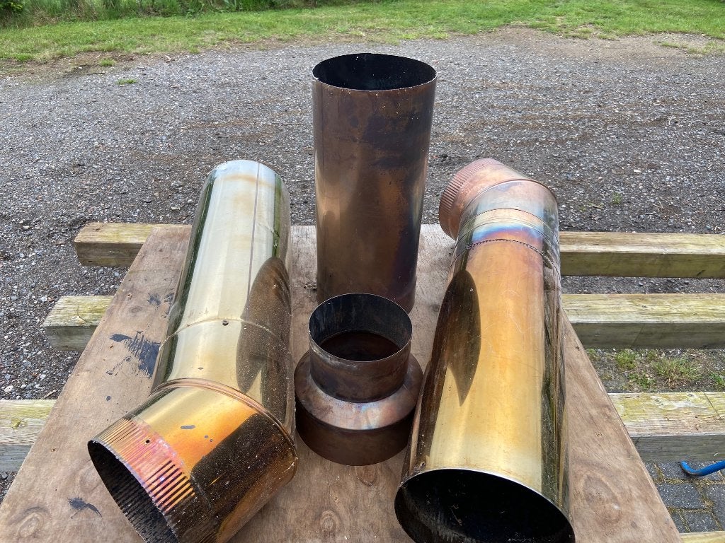 Kachelpijp enkelwandig 200 mm deels RVS, Gebruikt, Houtkachel, Ophalen of Verzenden, Inbouw