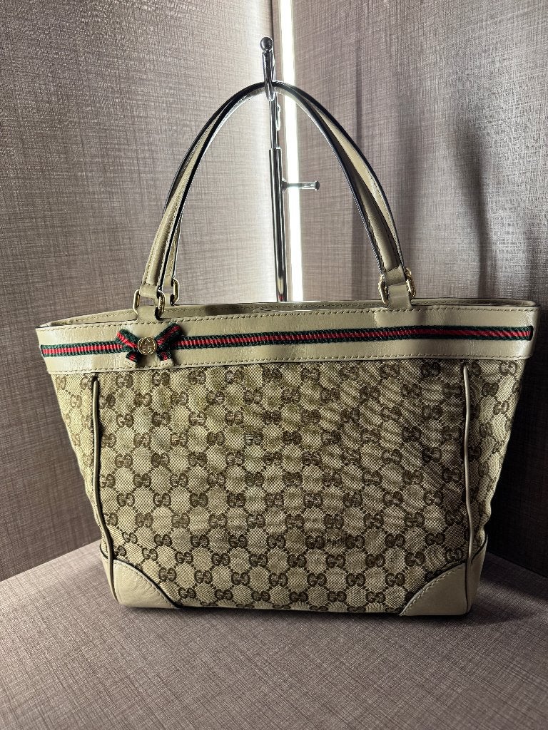Vintage Gucci Mayfair Medium Tote GG Monogram Beige/Ebony, Ophalen of Verzenden, Gebruikt, Beige, Handtas
