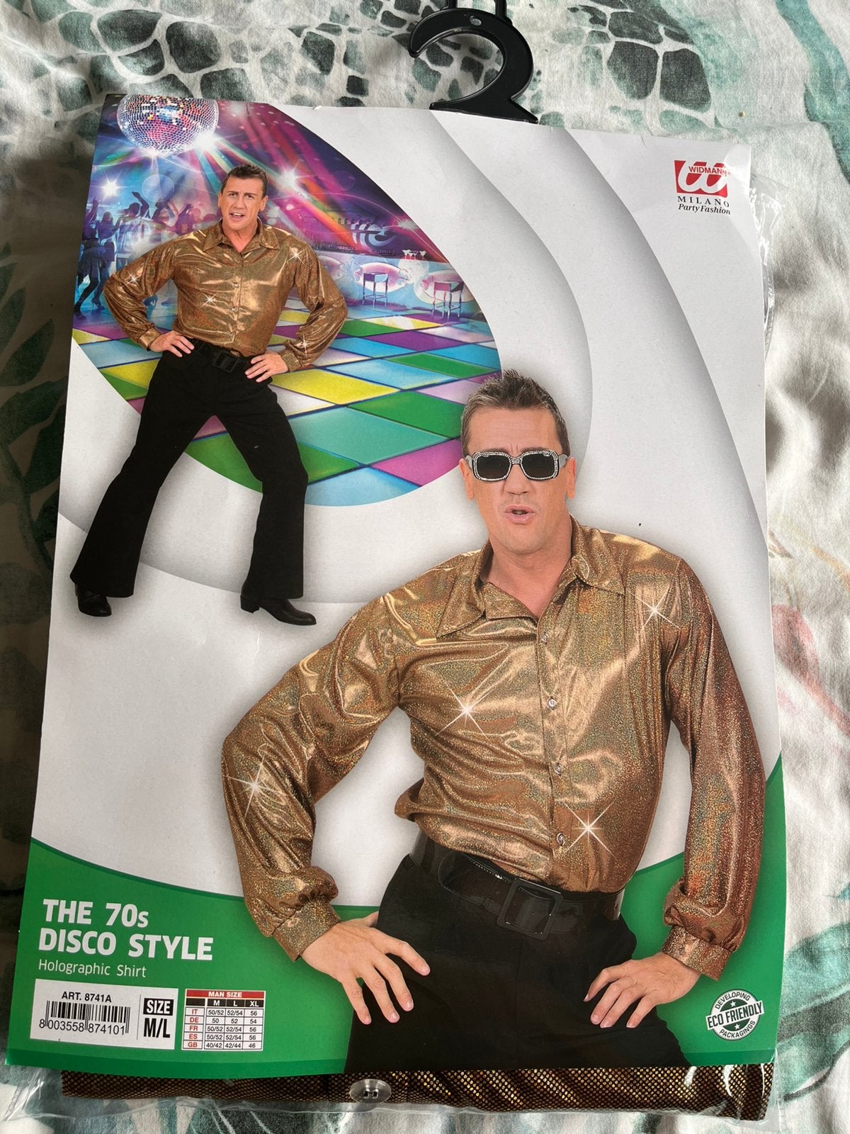 Disco flower power style kostuum mannen, Maat 52/54 (L), Carnaval, Verzenden, Zo goed als nieuw