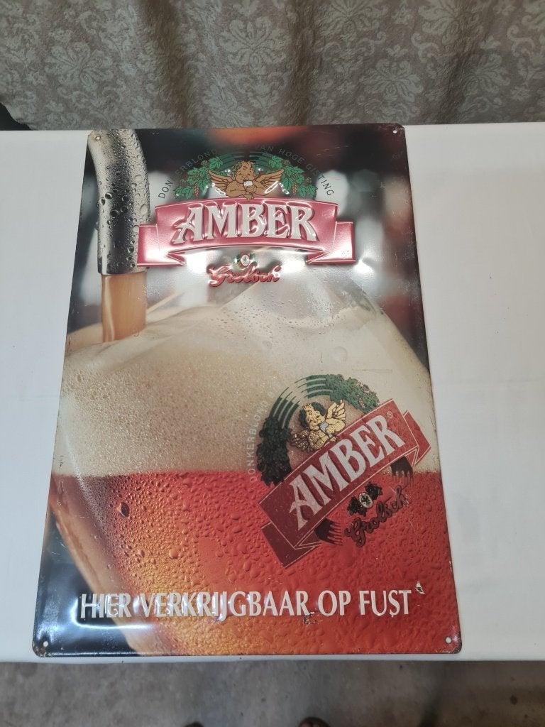 Amber wandbord - Biermerk, Ophalen of Verzenden, Gebruikt, Reclamebord, Plaat of Schild, Overige merken