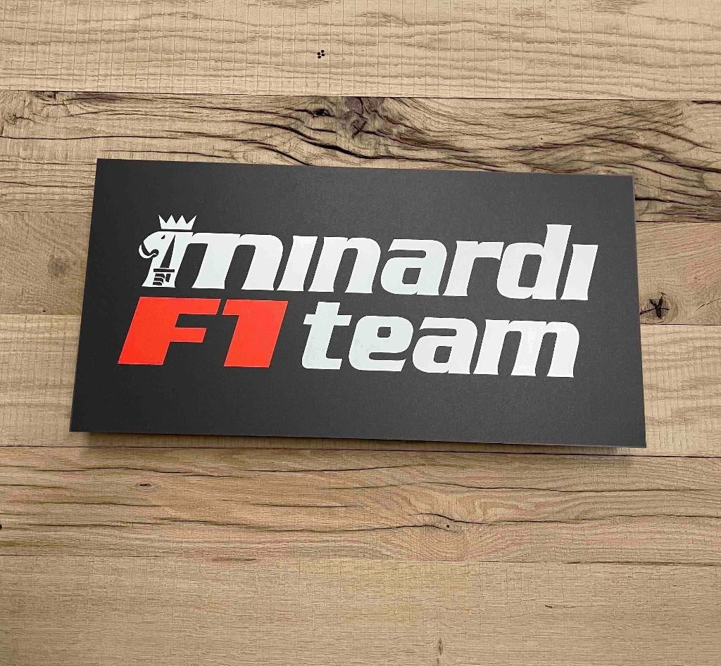 Reclamebord Minardi F1 formule, logo, aluminium, 60x30 cm, Ophalen of Verzenden, Nieuw, Reclamebord