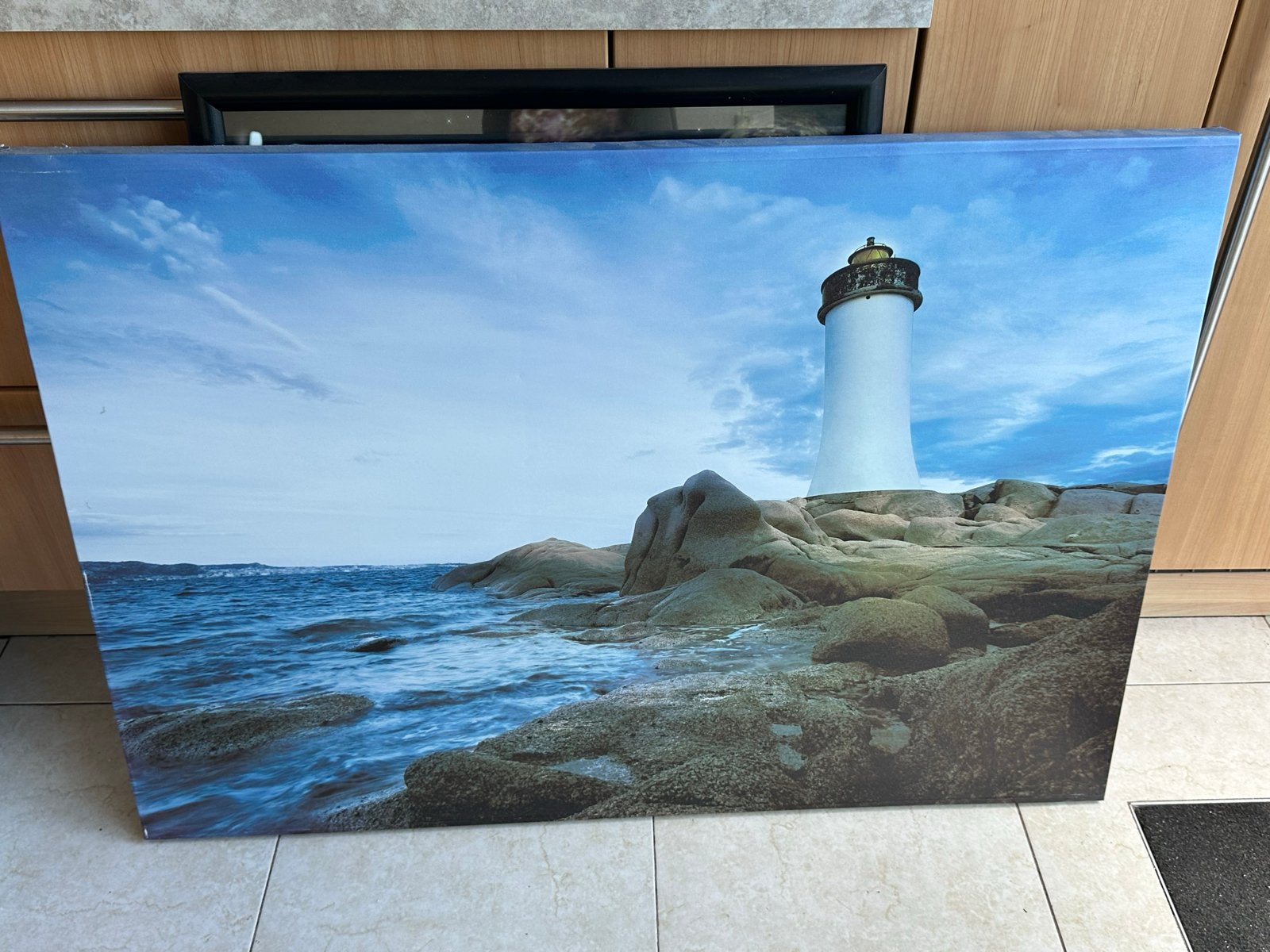 Schilderij met vuurtoren aan zee, Ophalen, 50 – 75, Zo goed als nieuw, Schilderij
