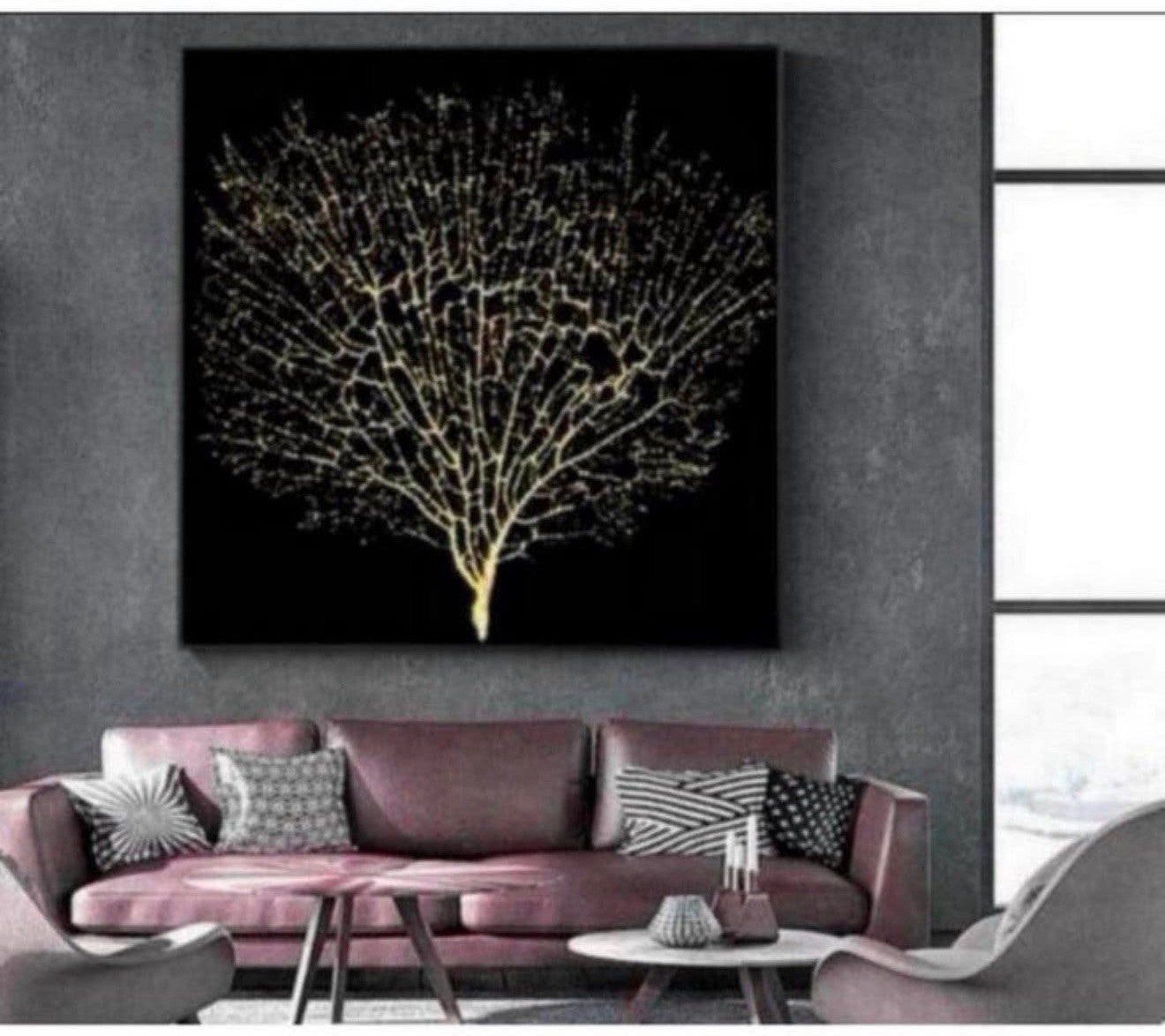 Abstract Gouden Boom van Leven goud levensboom canvas 90x90, P, 90 cm, P, P