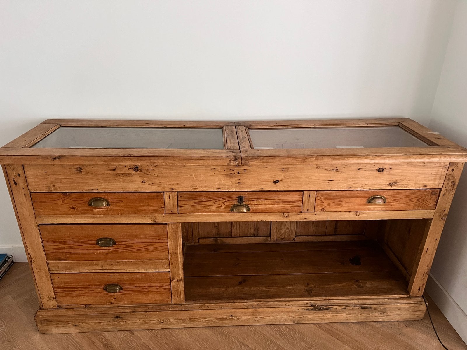 Originele winkeltoonbank, Ophalen, Gebruikt, 200 cm of meer, Overige houtsoorten