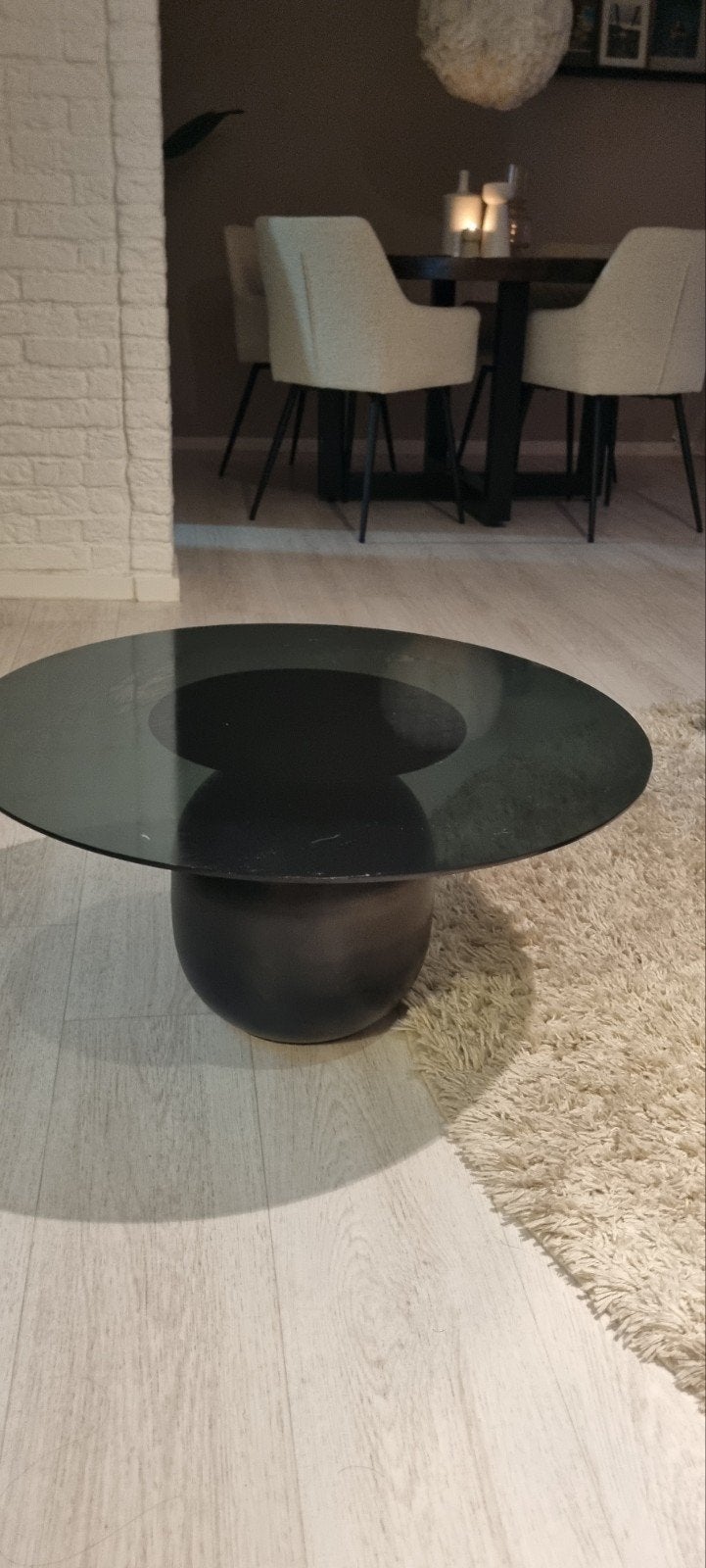 salon tafel zwart glas, Ophalen, 50 tot 100 cm, Rond, 50 tot 100 cm