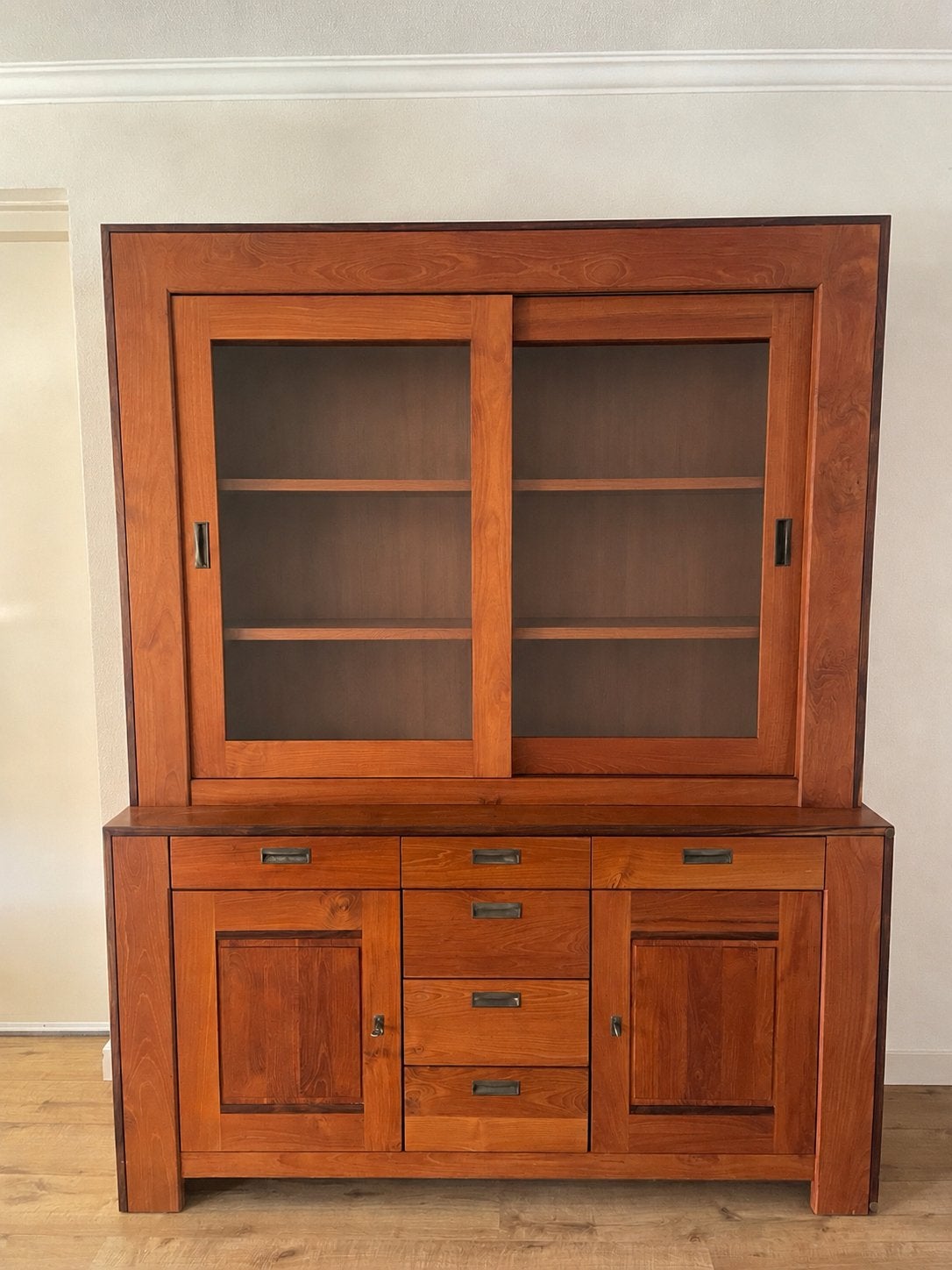Teak houten notenkleur kast met schuifdeuren en lades, Huis en Inrichting, Ophalen, Gebruikt