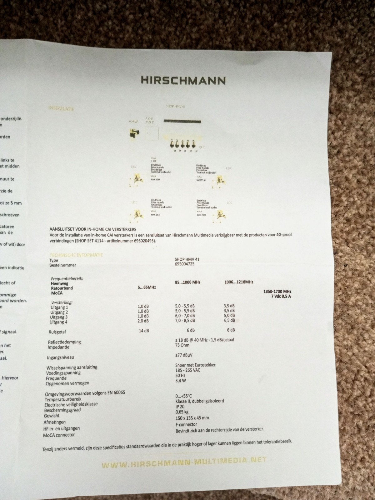 Hirschmann HMV 41 CATV Versterker, Overige merken, Ophalen of Verzenden, Minder dan 60 watt, Gebruikt