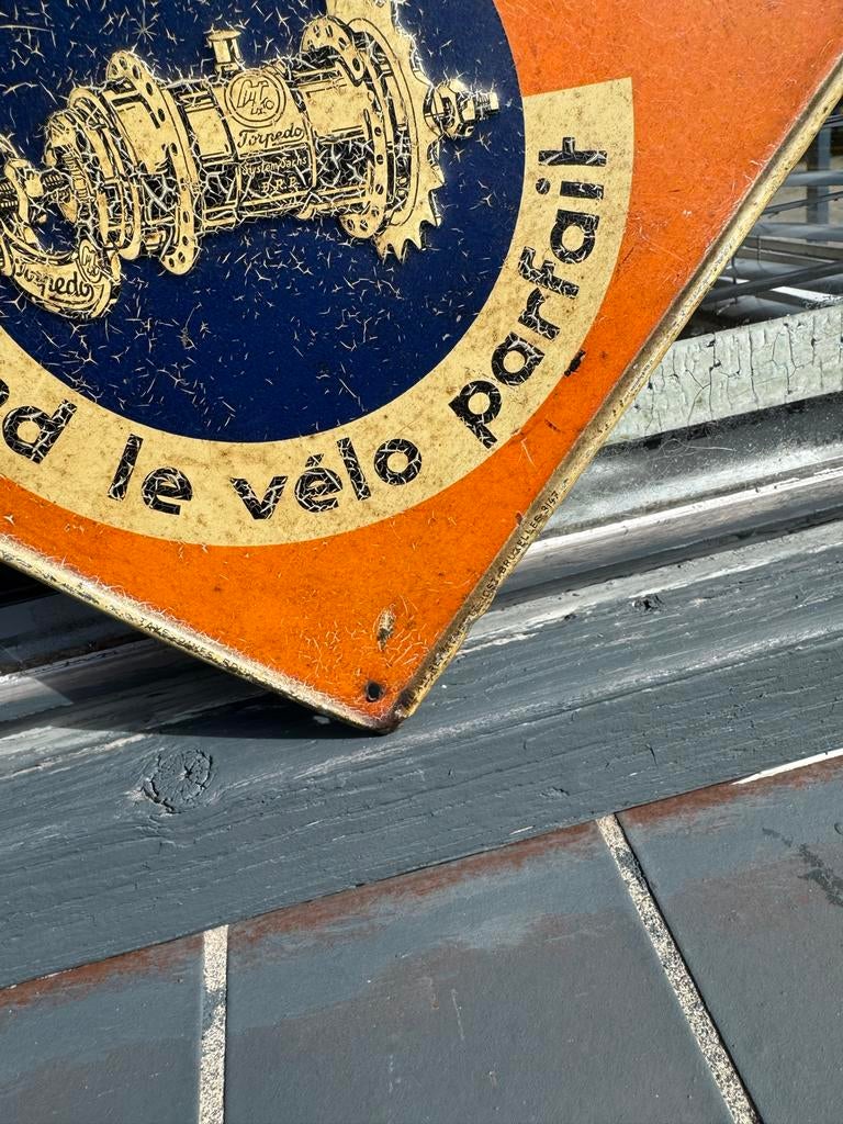 Vintage Torpedo Reclamebord - Fietsnaven, Antiek en Kunst, Curiosa en Brocante, Ophalen
