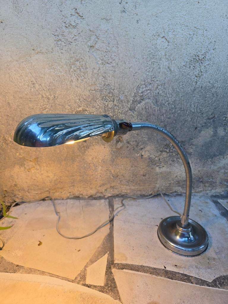 Antieke SHELL tafellamp, Franse industriële werkplaatslamp, Ophalen of Verzenden