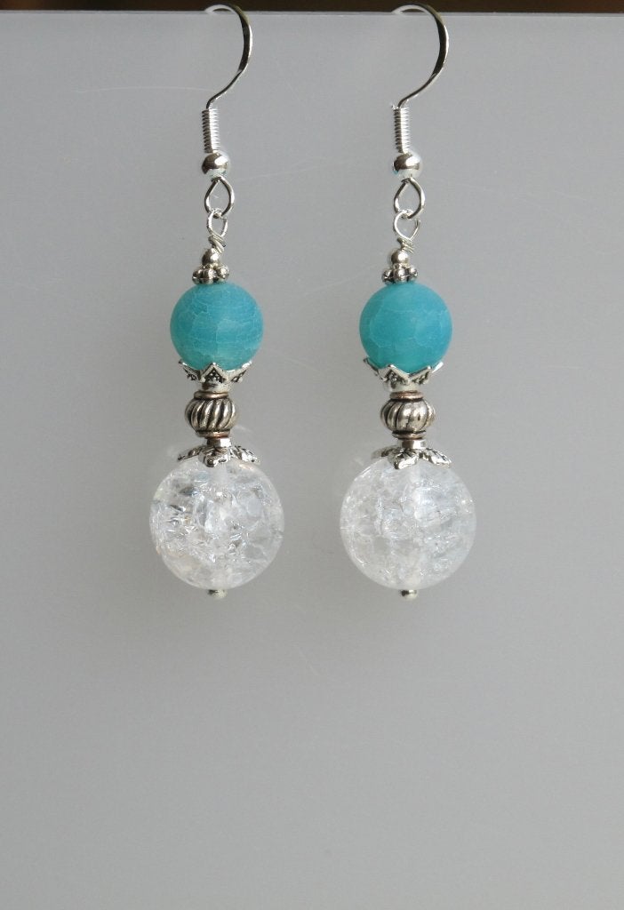 Prachtige oorbellen met crackle Bergkristal, Sieraden, Tassen en Uiterlijk, Oorbellen, Hangers, Nieuw, Met edelsteen, Zilver