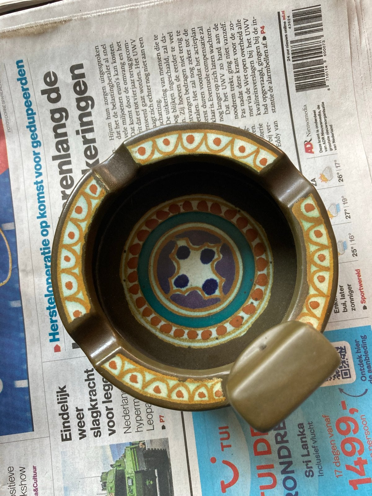 Vintage Aardewerk Asbak - Handgeschilderd, Arnhem Holland, Antiek en Kunst, Antiek | Keramiek en Aardewerk, Ophalen of Verzenden
