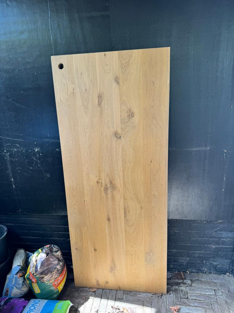 Massief Amerikaans eikenhouten bureaublad 170 x 72 x 4 cm., Ophalen, 25 tot 50 mm, Eiken, Zo goed als nieuw