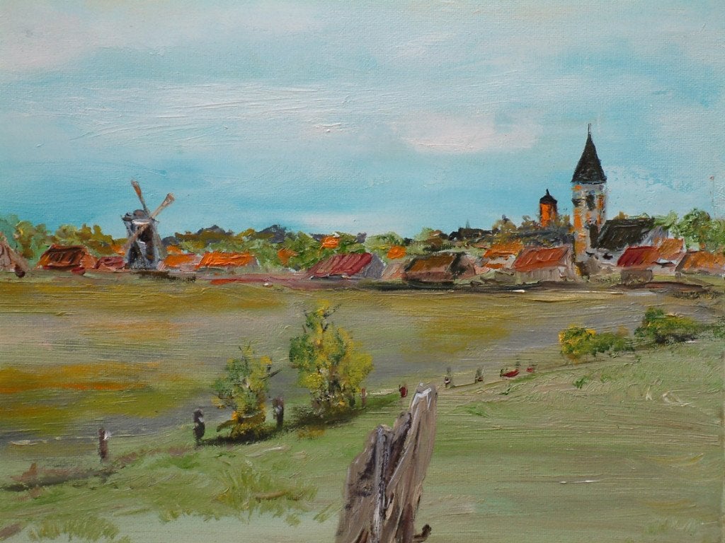Domburg   vergezicht  60 x80 doek, Ophalen, Doek, Gesigneerd, Landschap