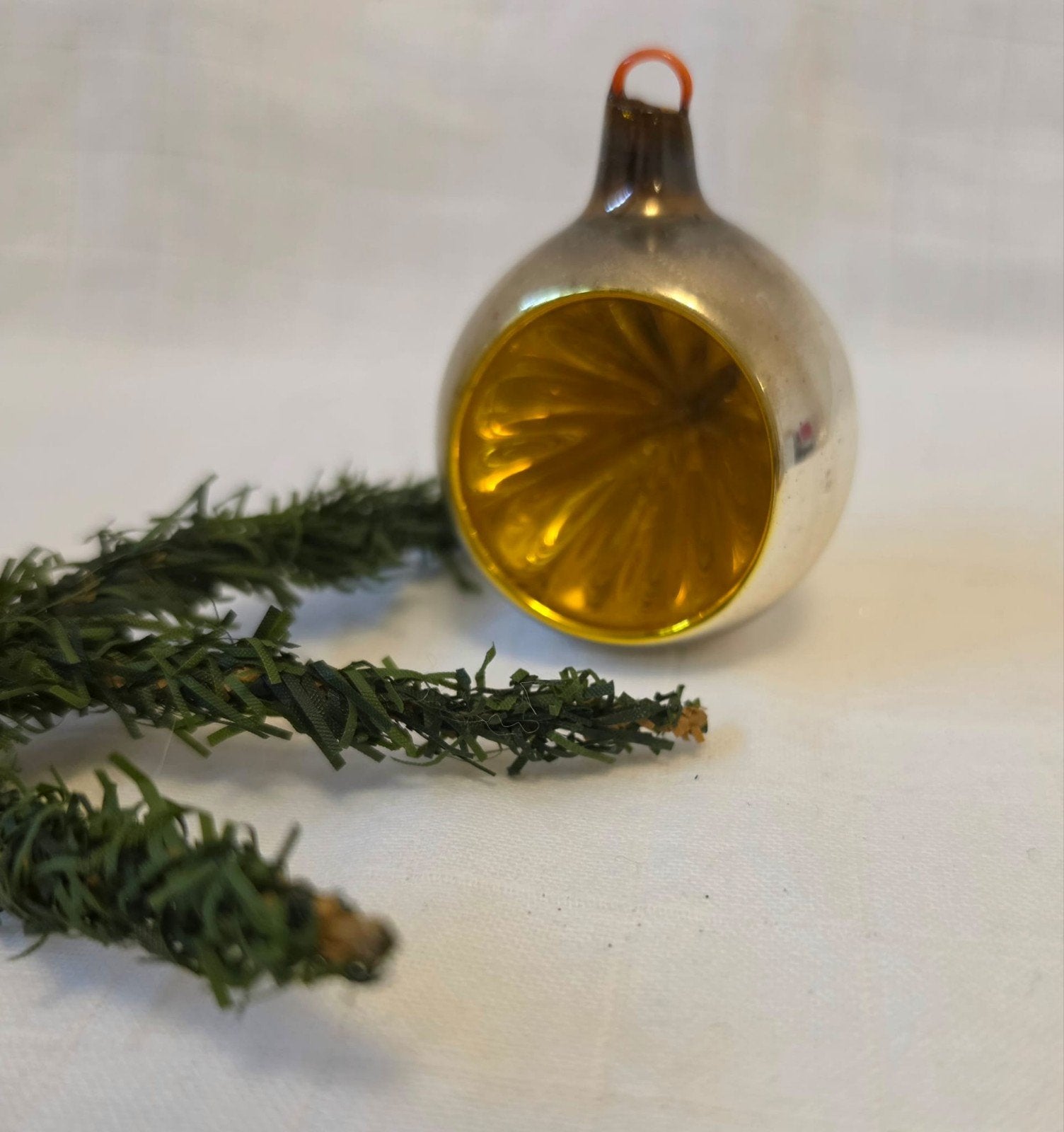 Antieke Oude Ajeko kerstbal gouden zon, Verzenden