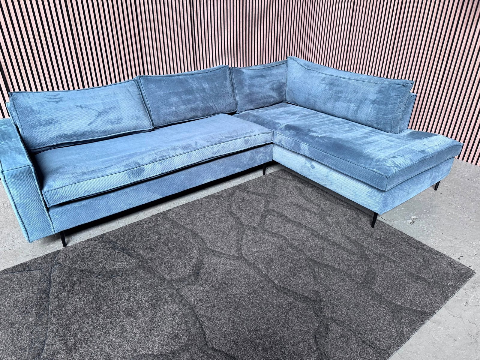 GRATIS LEVERING Hoekbank Ribstof Blauw 280x195 GEREINIGD, 250 tot 300 cm, Hoekbank, Ophalen of Verzenden, Zo goed als nieuw