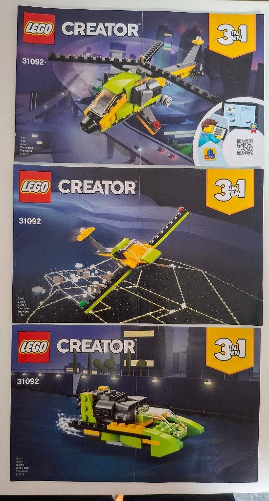 LEGO Comp set Lego Creator 3in1 Nr 31092 Helikopter Avontuur, Lego, Ophalen of Verzenden, Zo goed als nieuw, Inclusief instructies