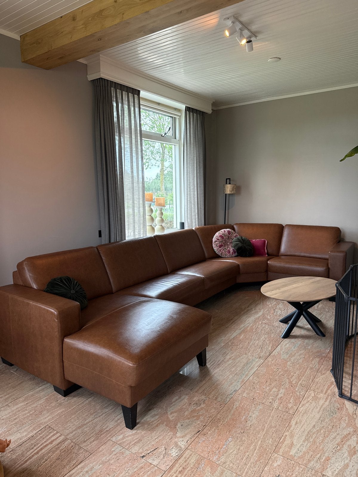 Leren Hoekbank Bruin - Comfortabel en Stijlvol, Huis en Inrichting, Banken | Bankstellen, Ophalen, Gebruikt, 100 tot 125 cm, Hoekbank
