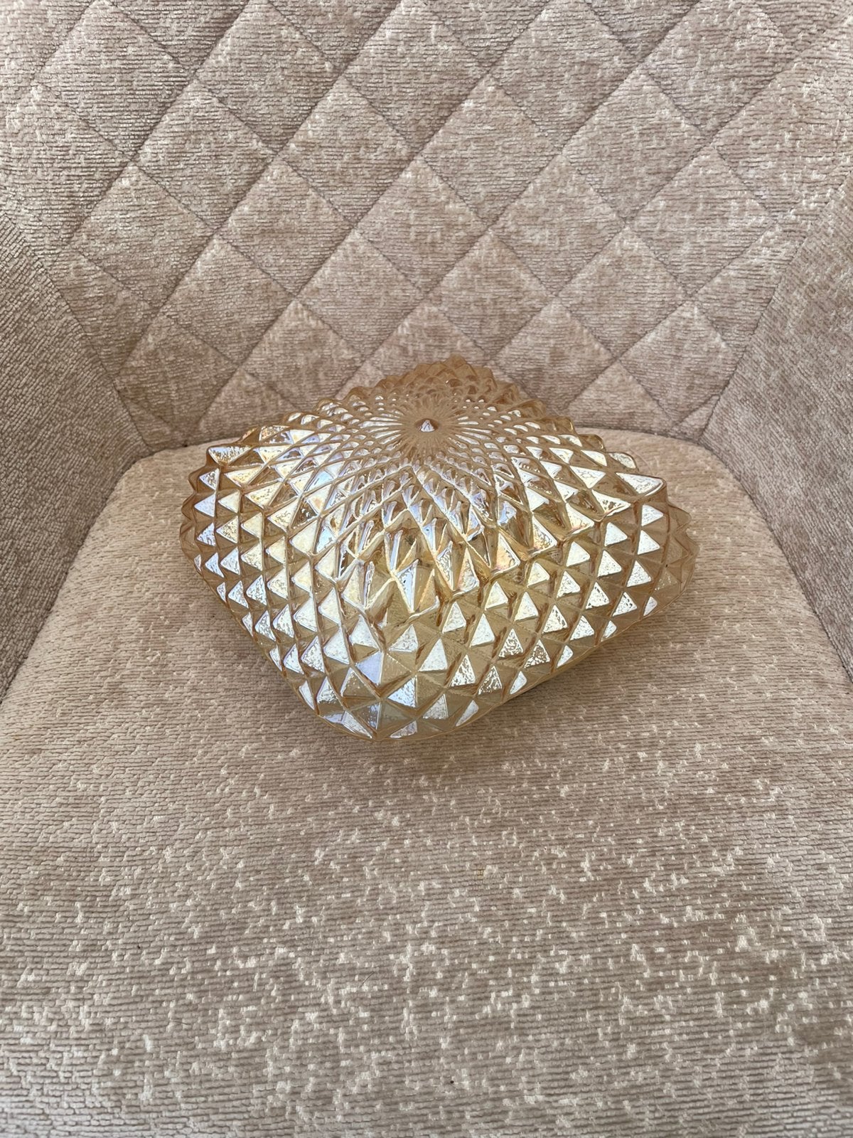 vintage amberkleurige glazen plafondlamp uit de jaren 60 70, Ophalen, E27 (groot), Goud, Glas