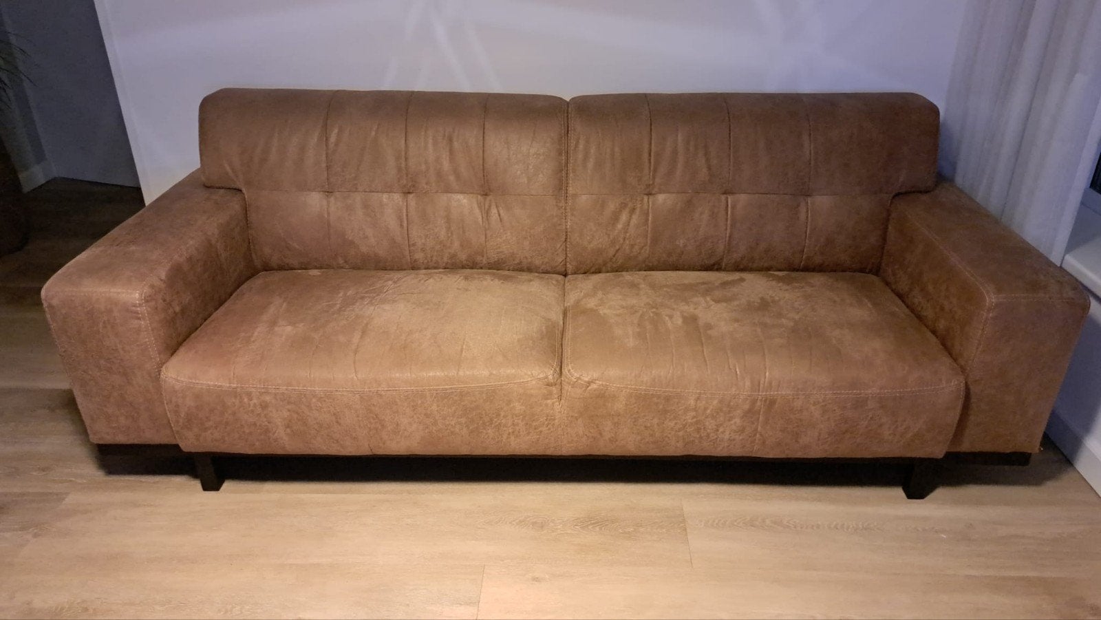 Cognac 3-zitsbank – 230 cm – gecombineerd leer, Huis en Inrichting, Ophalen, Gebruikt, Driepersoons, 75 tot 100 cm