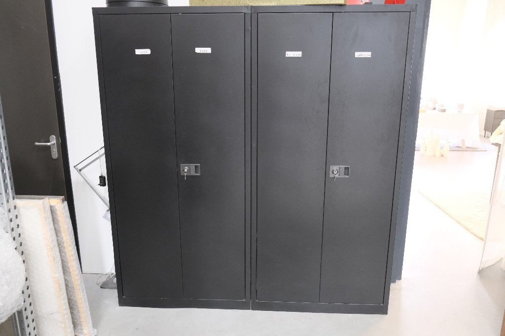 Zwarte metalen draaideurkast 195x92 cm – archiefkast, Huis en Inrichting, Ophalen, Gebruikt, Meerdere deuren, 50 tot 100 cm