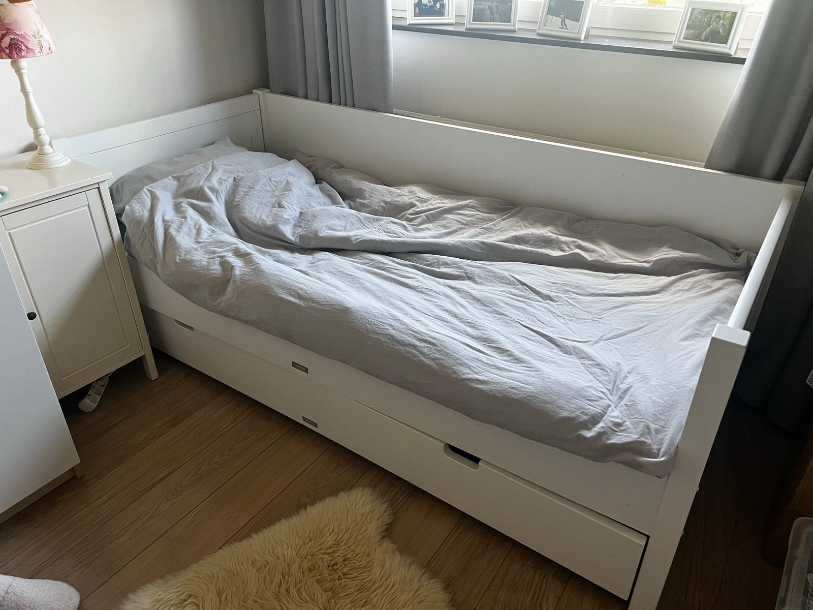 GRATIS Bopita Bedbank Wit met Lades - Eenpersoons, Ophalen, Gebruikt, 90 cm, Eenpersoons