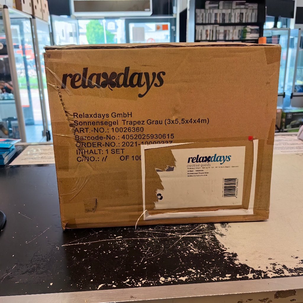 Relaxdays Zonnezeil Trapezium Grijs (3x5,5x4x4m), Overige typen, Nieuw, Ophalen of Verzenden, Info@relaxdays.de