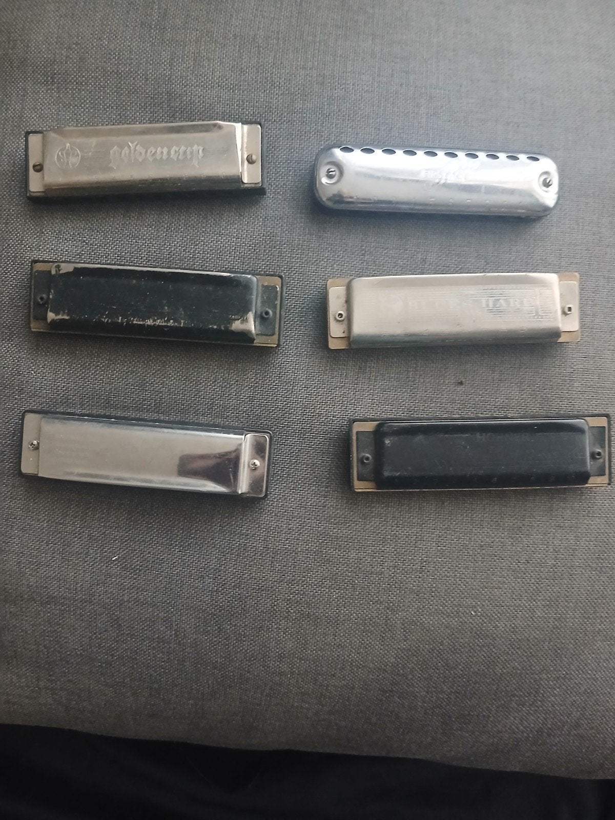 Set van 6 mondharmonica's, waaronder Hohner Blues Harp, Ophalen, Gebruikt, Diatonisch, Overige typen