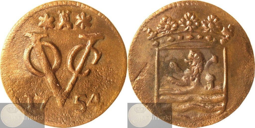 V.O.C. - Zeeland - Duit 1754 - Middelburg, Postzegels en Munten, Munten | Nederland, Ophalen of Verzenden, Vóór koninkrijk, Overige waardes