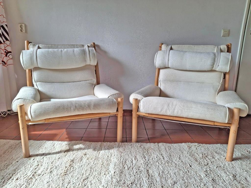 2x vintage Arne Norell Inca Safari lounge stoelen, Ophalen, Gebruikt, Vintage, 75 tot 100 cm