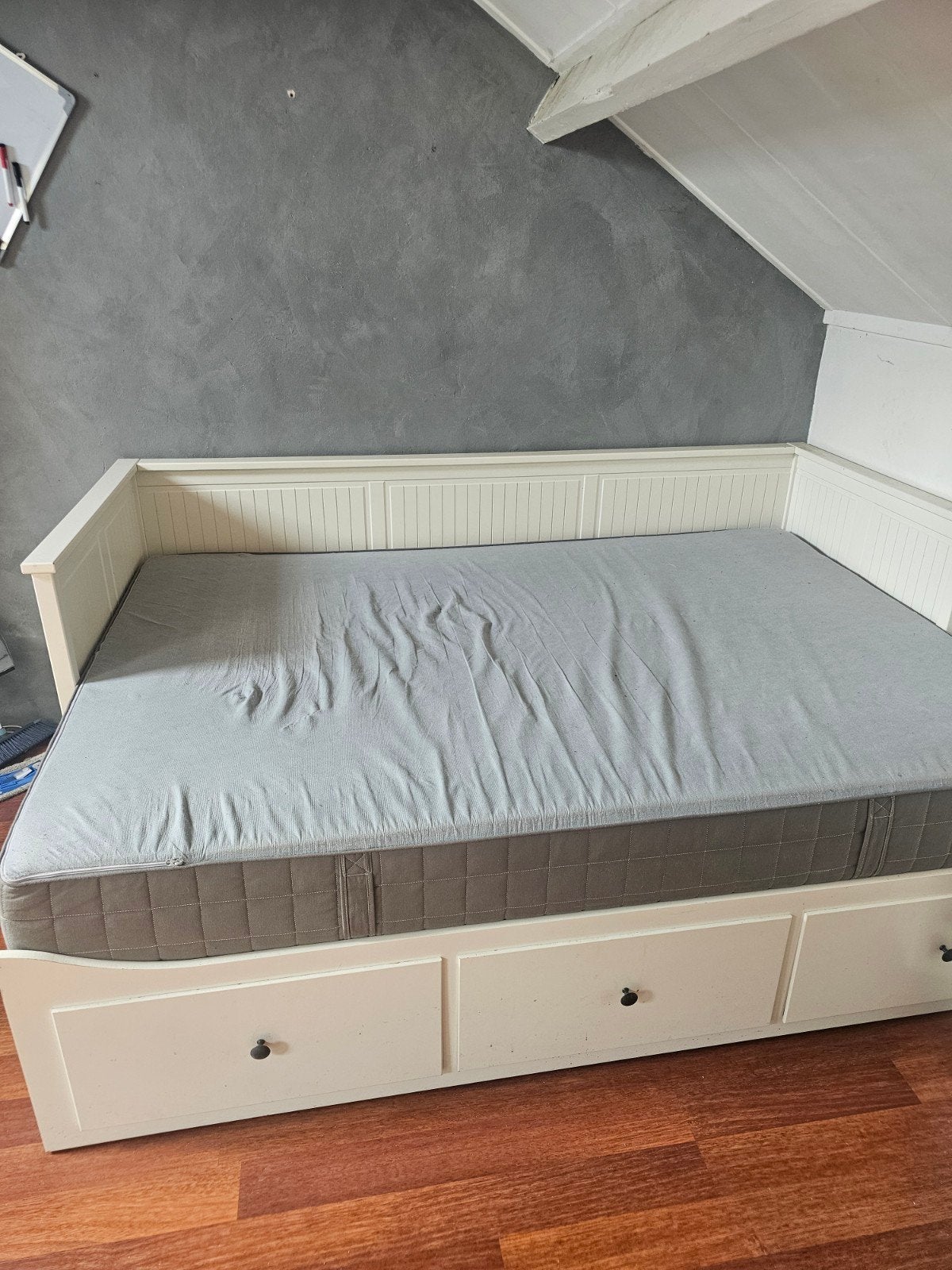 IKEA Hemnes Bedbank met 3 lades en matras, Verstelbaar, Modern, Scandinavisch, Wit, Tweepersoons