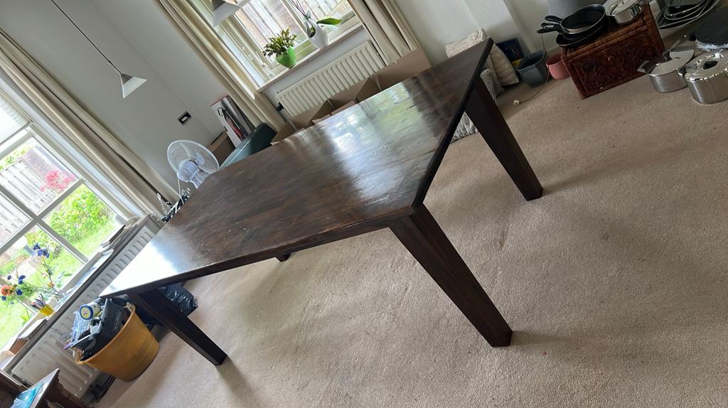 Teak houten tafel, Ophalen, 200 cm of meer, 50 tot 100 cm, Zo goed als nieuw