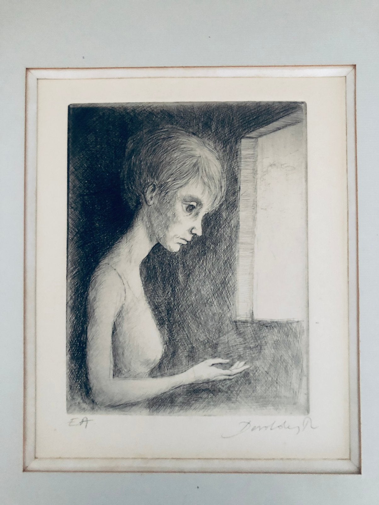 Roland Devolder, ets, meisje bij raam, E.A. Zeldzaam, Portret, Ophalen of Verzenden, Gesigneerd, 35 cm