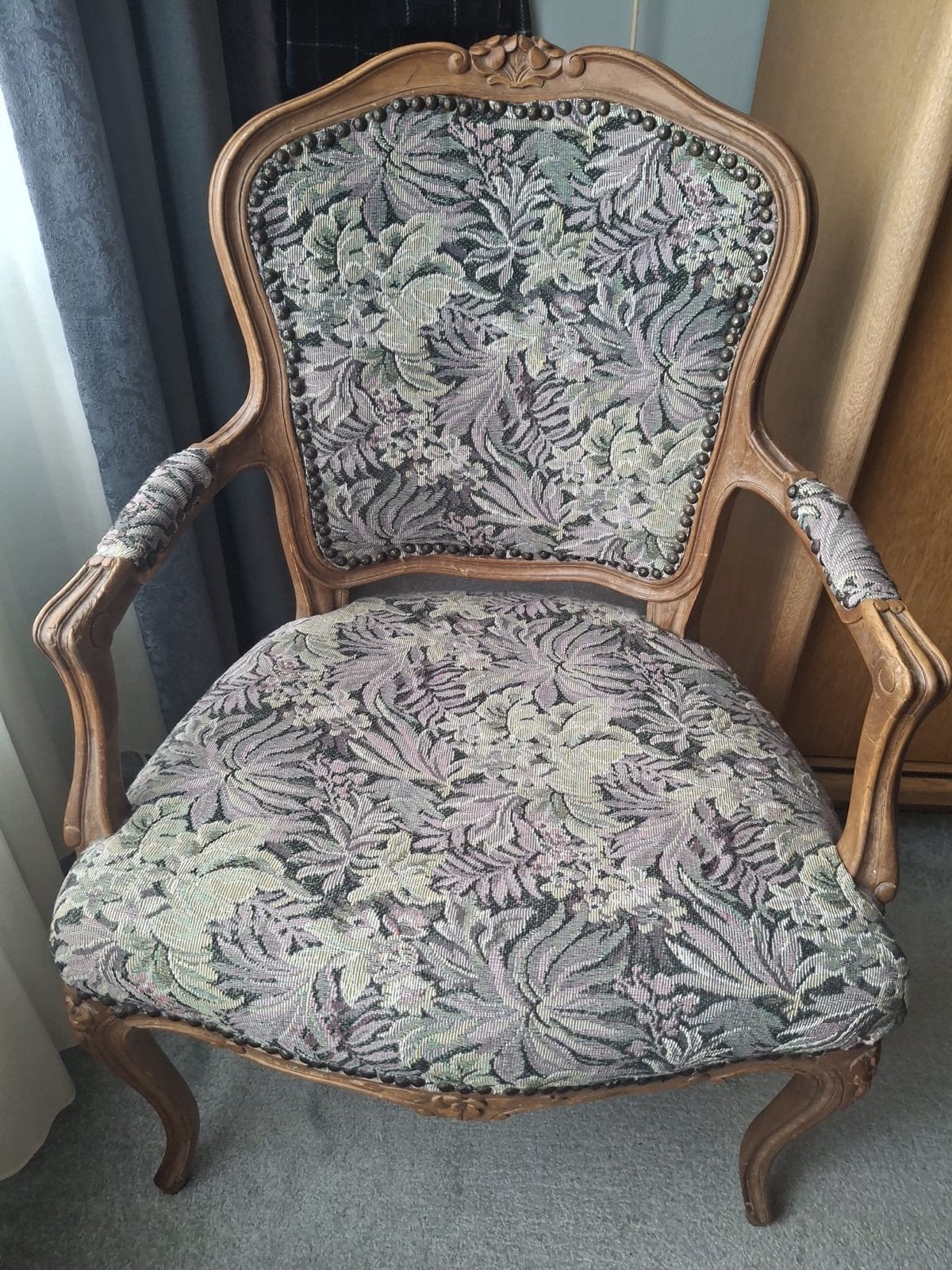 2x Louis XV-stijl stoelen met bloemenpatroon, Huis en Inrichting, Stoelen, Ophalen, Gebruikt, Twee, Overige kleuren