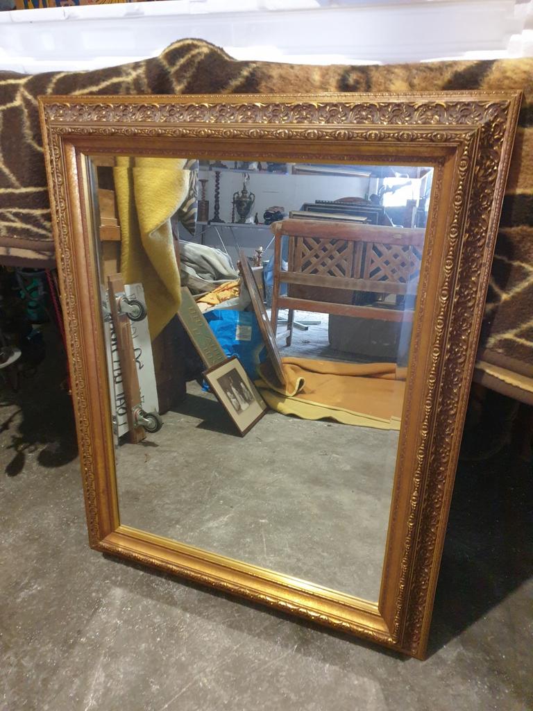 Grote geslepen brocante spiegel in brons, Ophalen, Rechthoekig