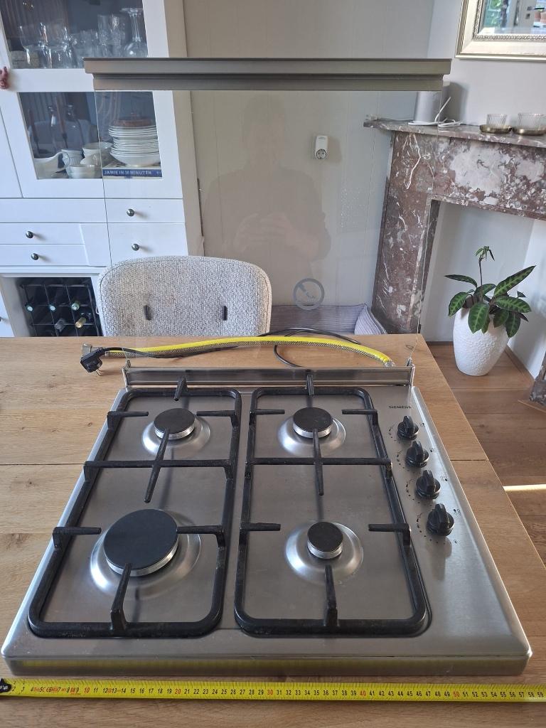 Gaskookplaat Siemens RVS, Witgoed en Apparatuur, Kookplaten, Ophalen, Gebruikt, 4 kookzones, Gas