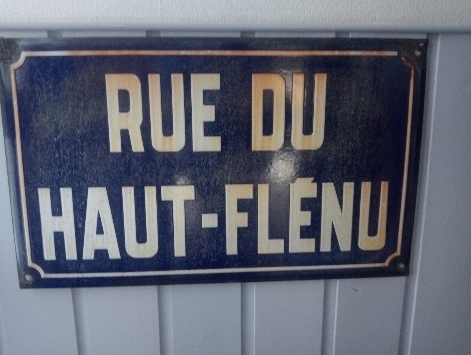 Emaille straatnaambord "Rue du Haut-Flénu", Antiek en Kunst, Ophalen