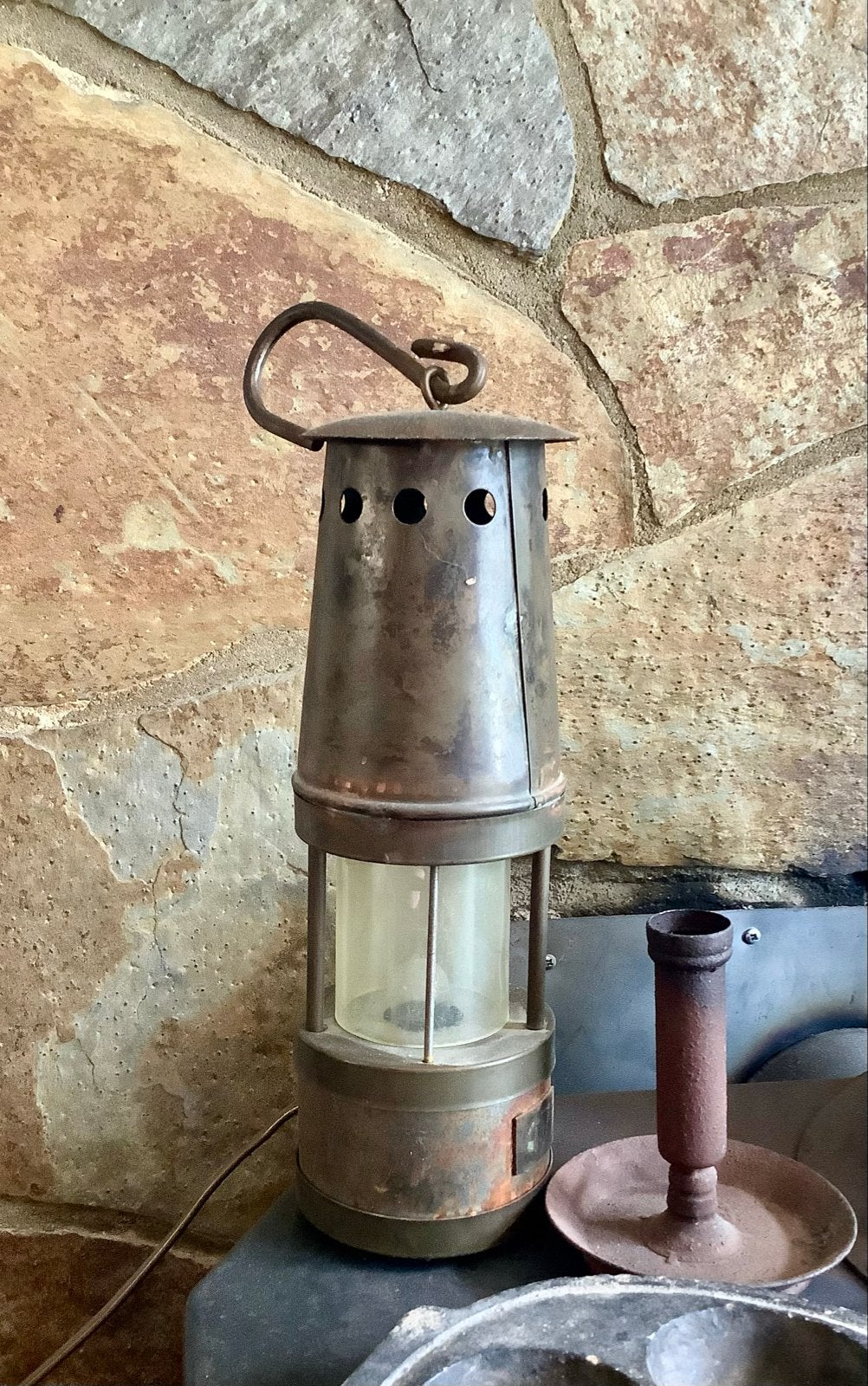 Antieke mijnwerkerslamp met prachtige patina, Antiek en Kunst, Ophalen of Verzenden