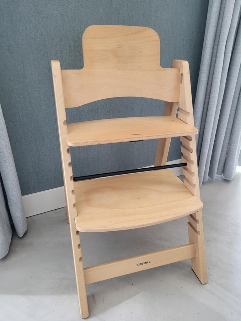 Kidsmill Up Meegroeistoel Natuurlijk Hout met Babyset, Ophalen, Gebruikt, Meegroeistoel, Aanschuifbaar