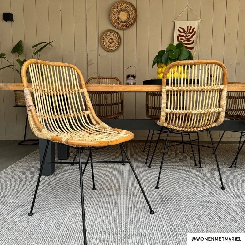 Set van 2 rotan eetkamerstoelen / kuipstoelen (Xenos Yogya), Huis en Inrichting, Ophalen, Zo goed als nieuw, Zwart