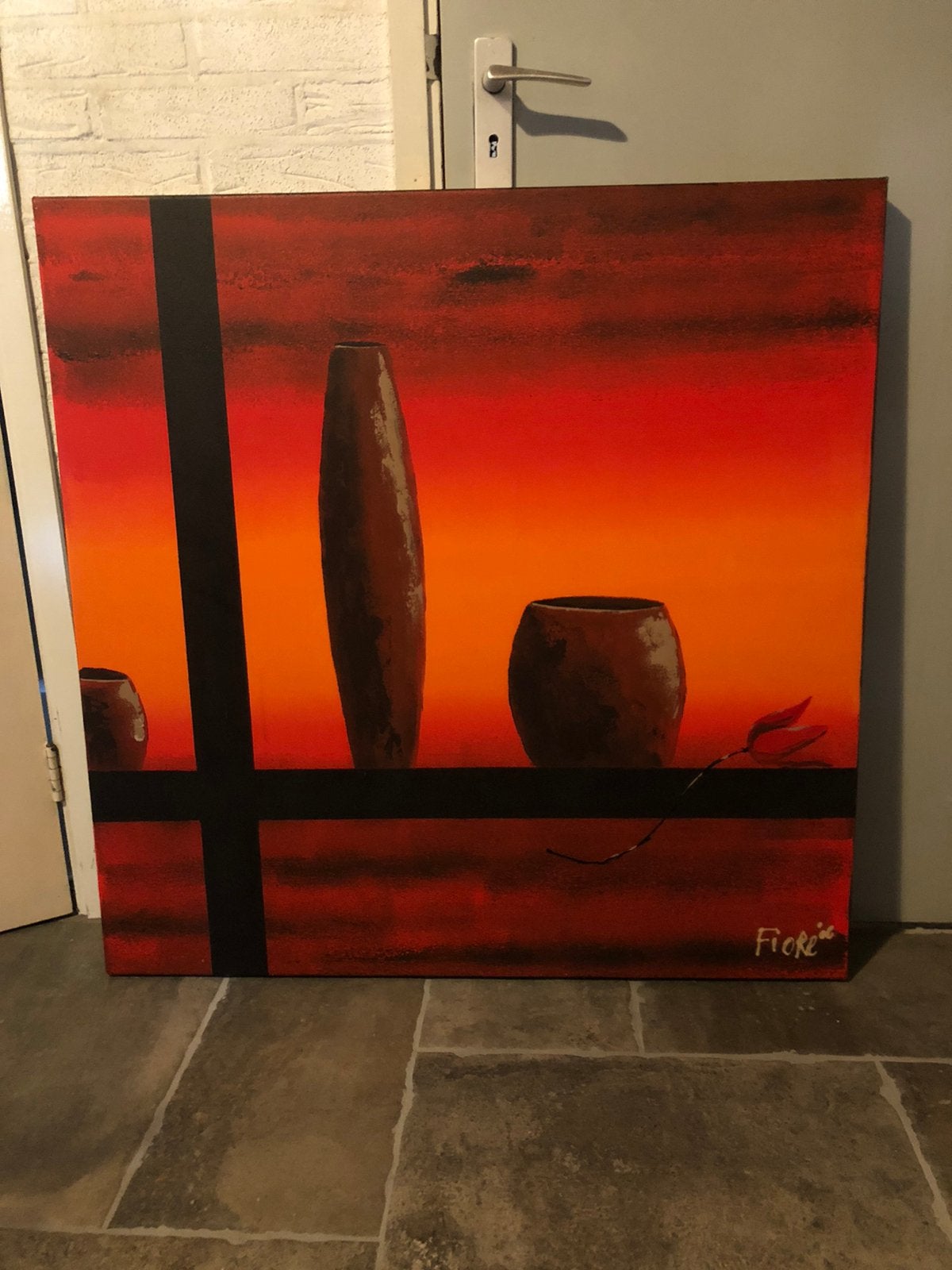 Te koop: supermooi Fiore schilderij rood oranje bruin, Ophalen