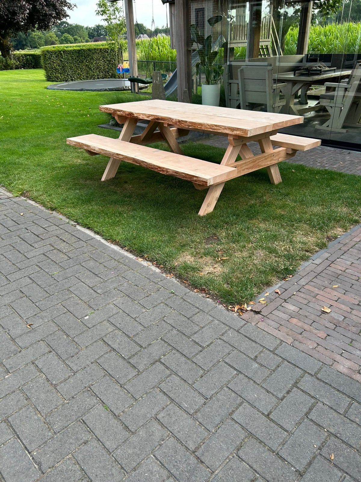 Robuuste Picknicktafel bank, douglas, buitentafel,babbelbank, Ophalen, Nieuw, Rechthoekig, Hout